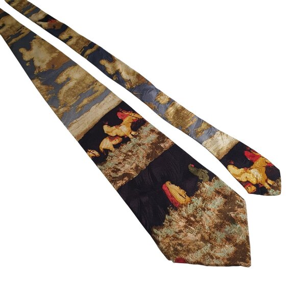 Museum Artifacts All Silk Mens Horse Scene Travelers Vintage Art Necktie Gift - Picture 1 of 5